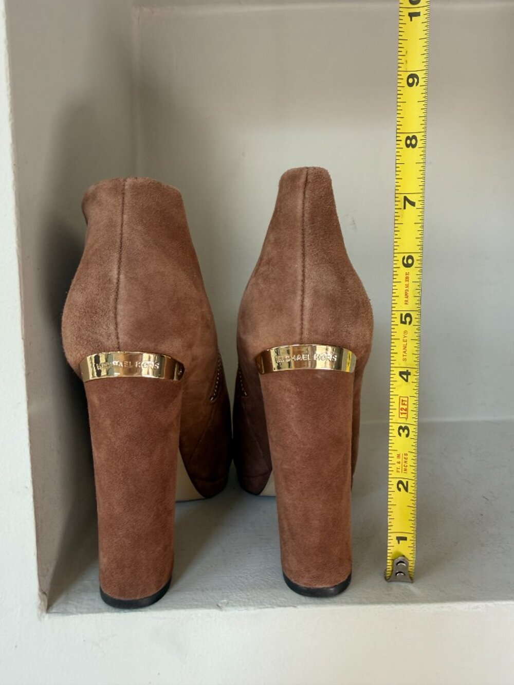 MICHAEL Michael Kors Brown Suede Platform Ankle Boots Booties 7.5 Gold - Picture 4 of 14
